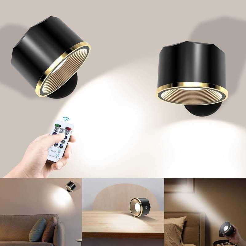 TBTeek Wall Light Set of 2 Rechargeable LED Wall Sconce with RGB Lights