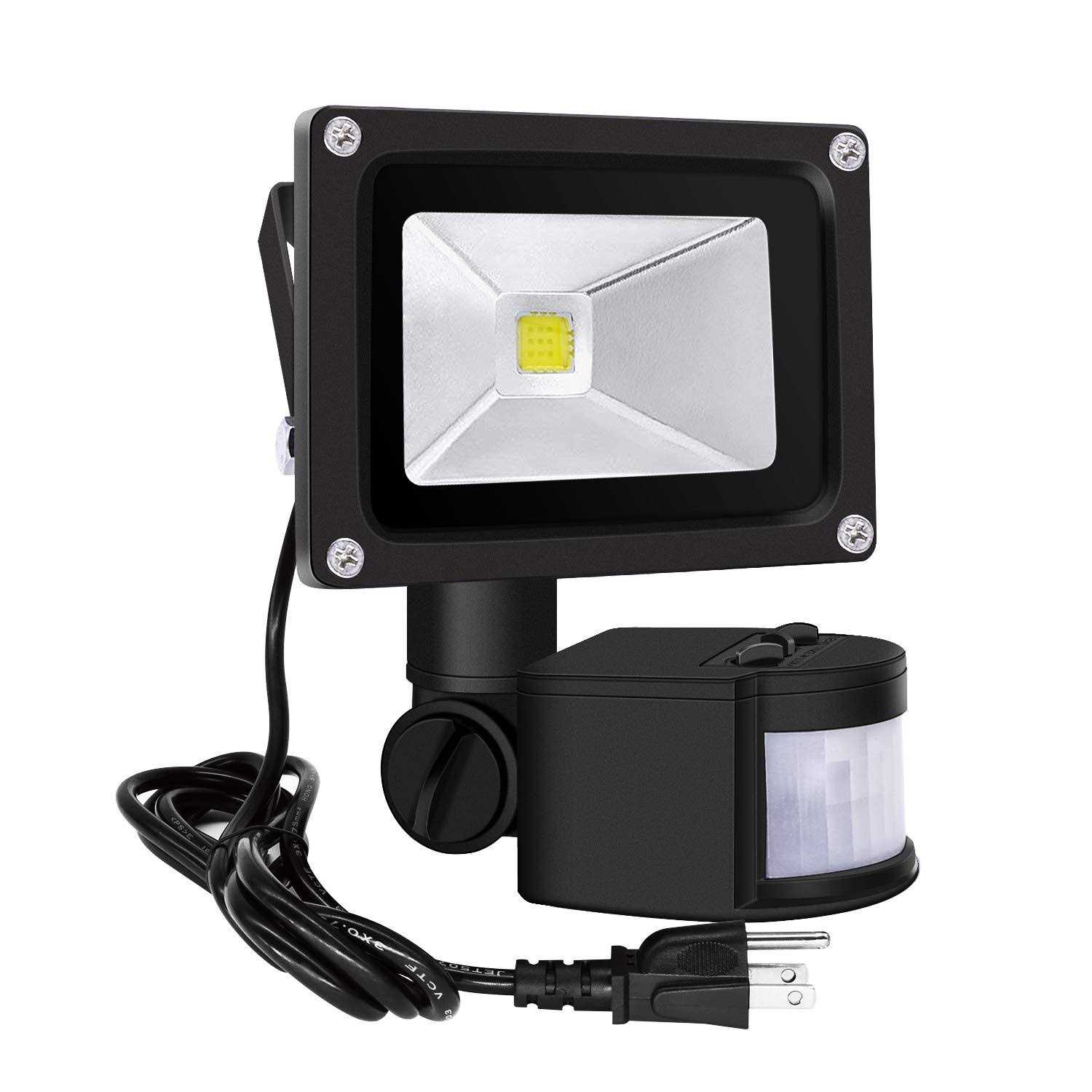 Z Motion Sensor Flood Lights Outdoor,10W Induction LED Lamp IP65 Waterproof Spotlight,6500K LED Sensor Light,Security Light with US 3-Plug