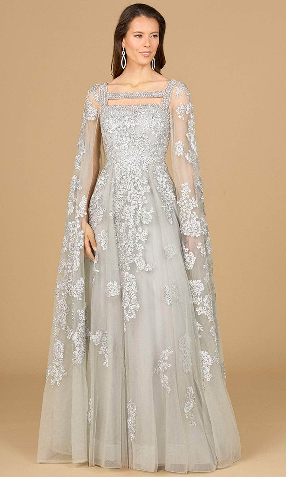 Cape Sleeve Embroidered Evening Gown
