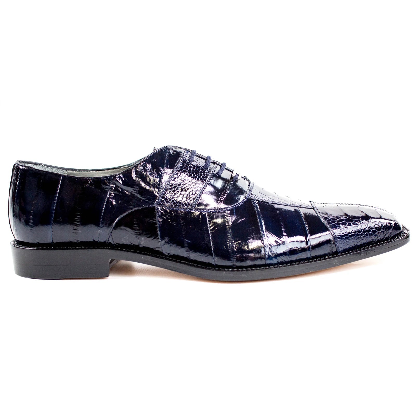 Men’s Belvedere Mare Ostrich Leg & Eel Skin Dress Shoe in Navy Blue