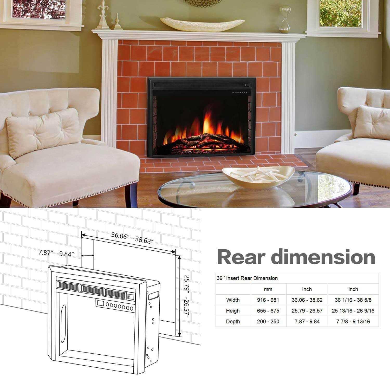 Electric Fireplace Insert Freestanding & Recessed Electric Heater Remote Control 750W/1500W R.W.FLAME