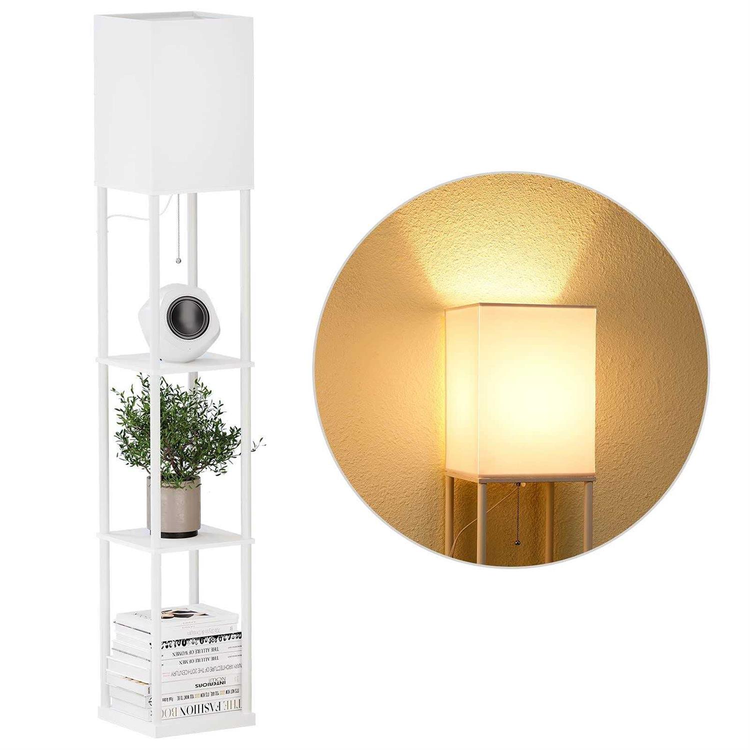 SUNMORY Floor Lamp Bulb, Modern Square Standing Lamp with Shelves