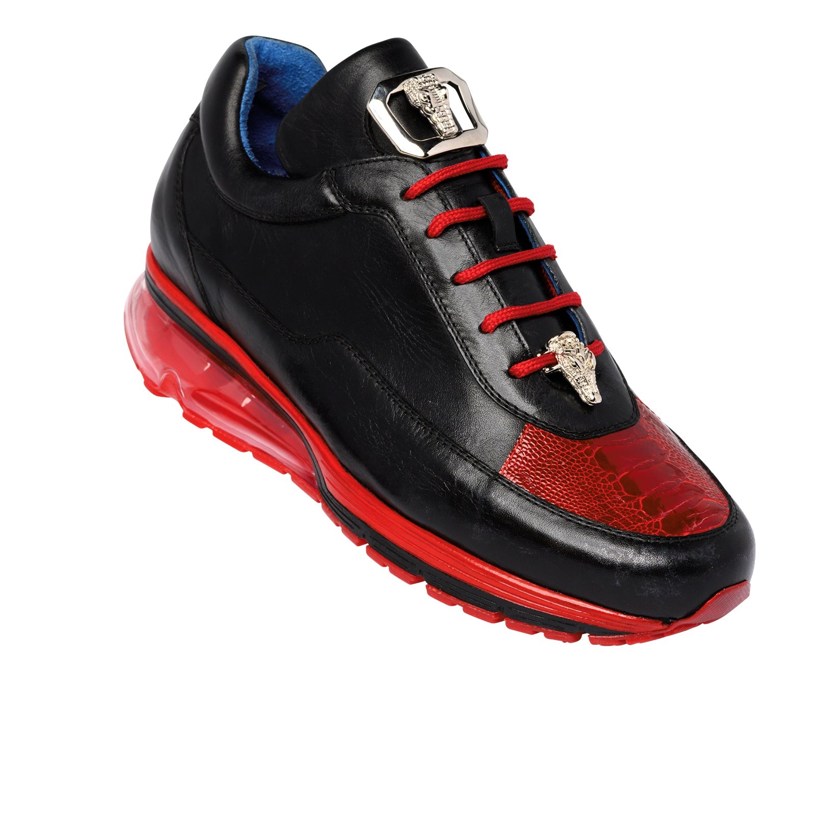 Men’s Belvedere Flash Calf & Ostrich Leg Sneaker in Black & Red