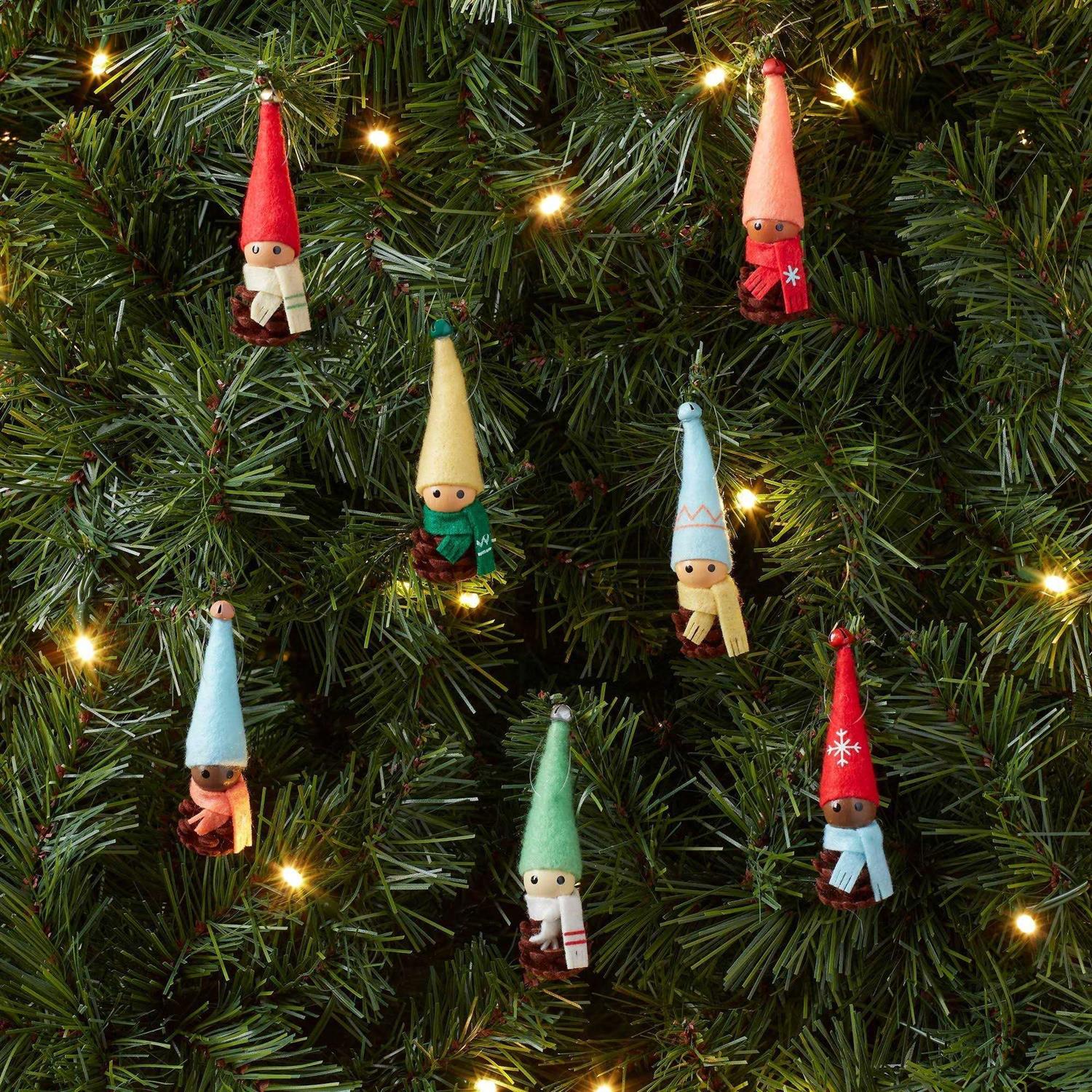 Wondershop Fabric and Pinecone Elves Christmas Tree Ornament Set 10pc Assorted