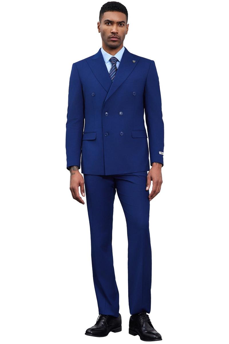 Men’s Designer Stacy Adams Classic Double Breasted Suit in Blue