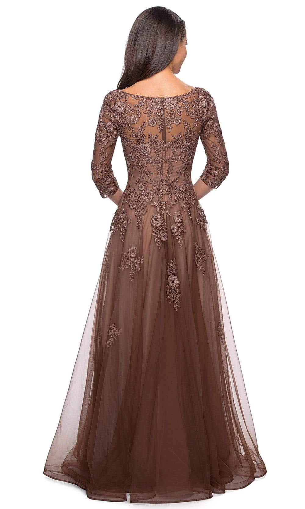 27908 Floral Lace V-Neck A-line Gown
