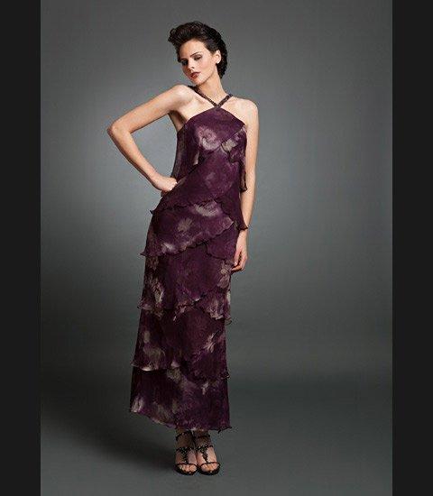 3451 Ornate Strap Halter Layered Sheath Evening Dress