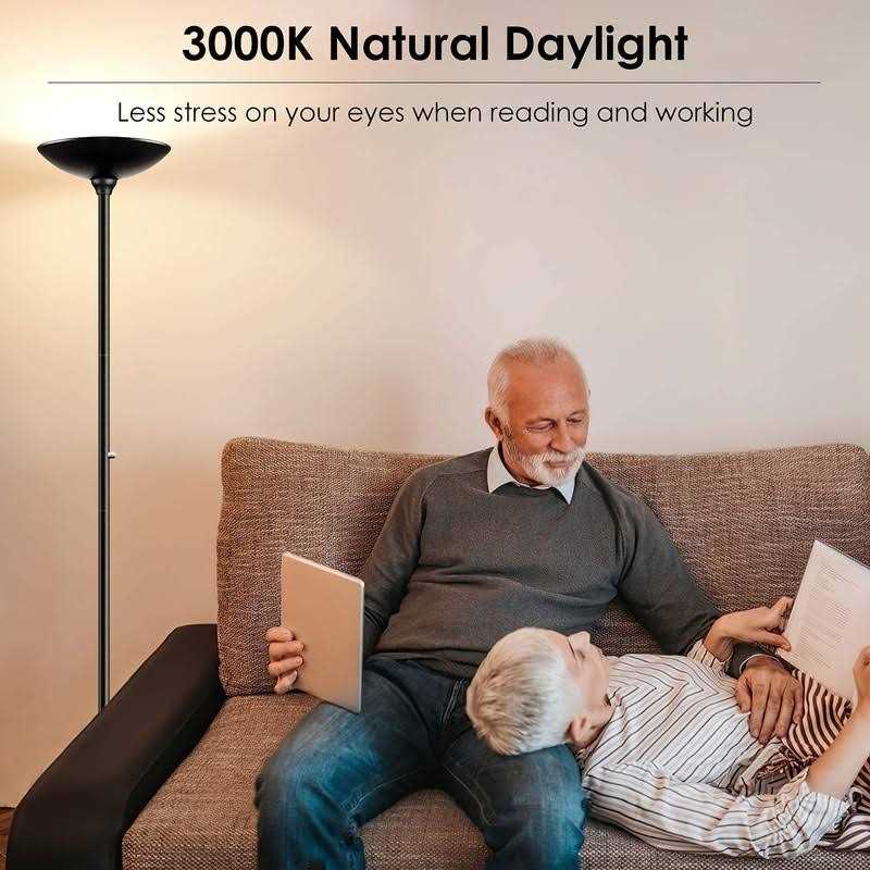 BoostArea Torchiere Floor Lamp 24W Super Bright LED Standing Lamp Stepless Dimmable Pole Lamp with 3000K Lighting