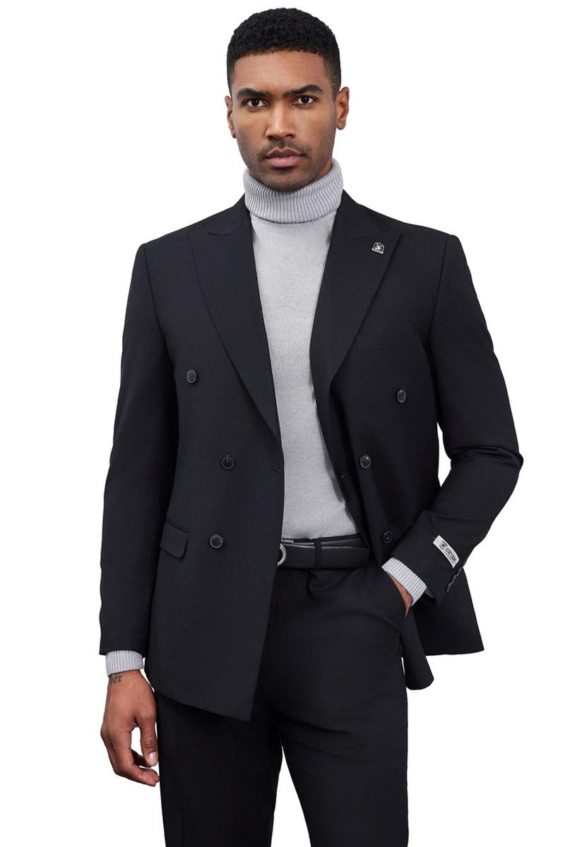 Men’s Designer Stacy Adams Classic Double Breasted Suit in Black