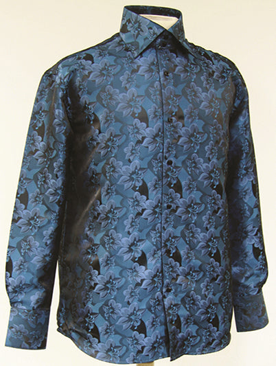 Men’s Regular Fit Fancy Tonal Floral Pattern Sports Shirt in Teal