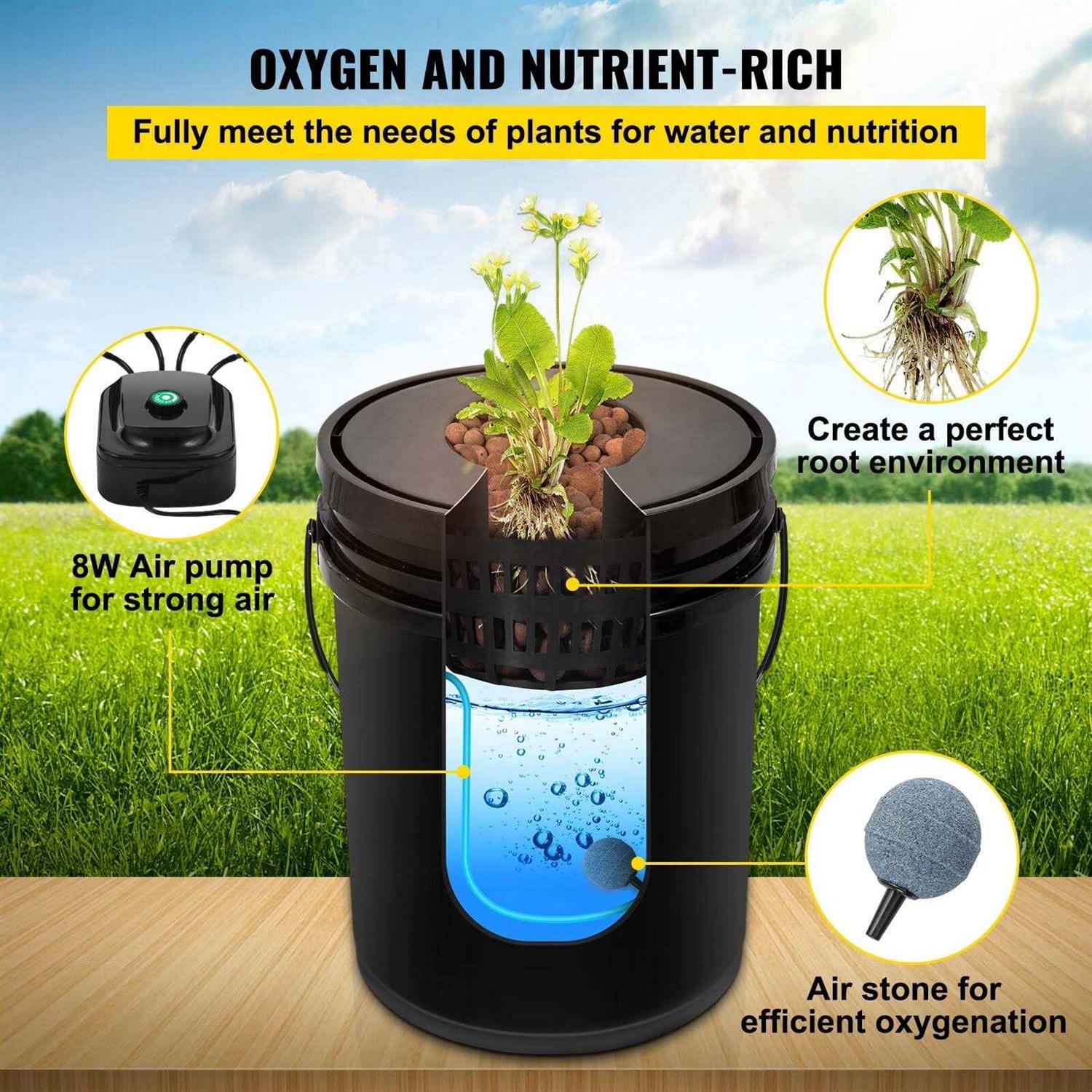 VEVOR DWC Hydroponic System 5 Gallon 4-8 Buckets Deep Water Culture Growing Bucket Hydroponics Grow Kit