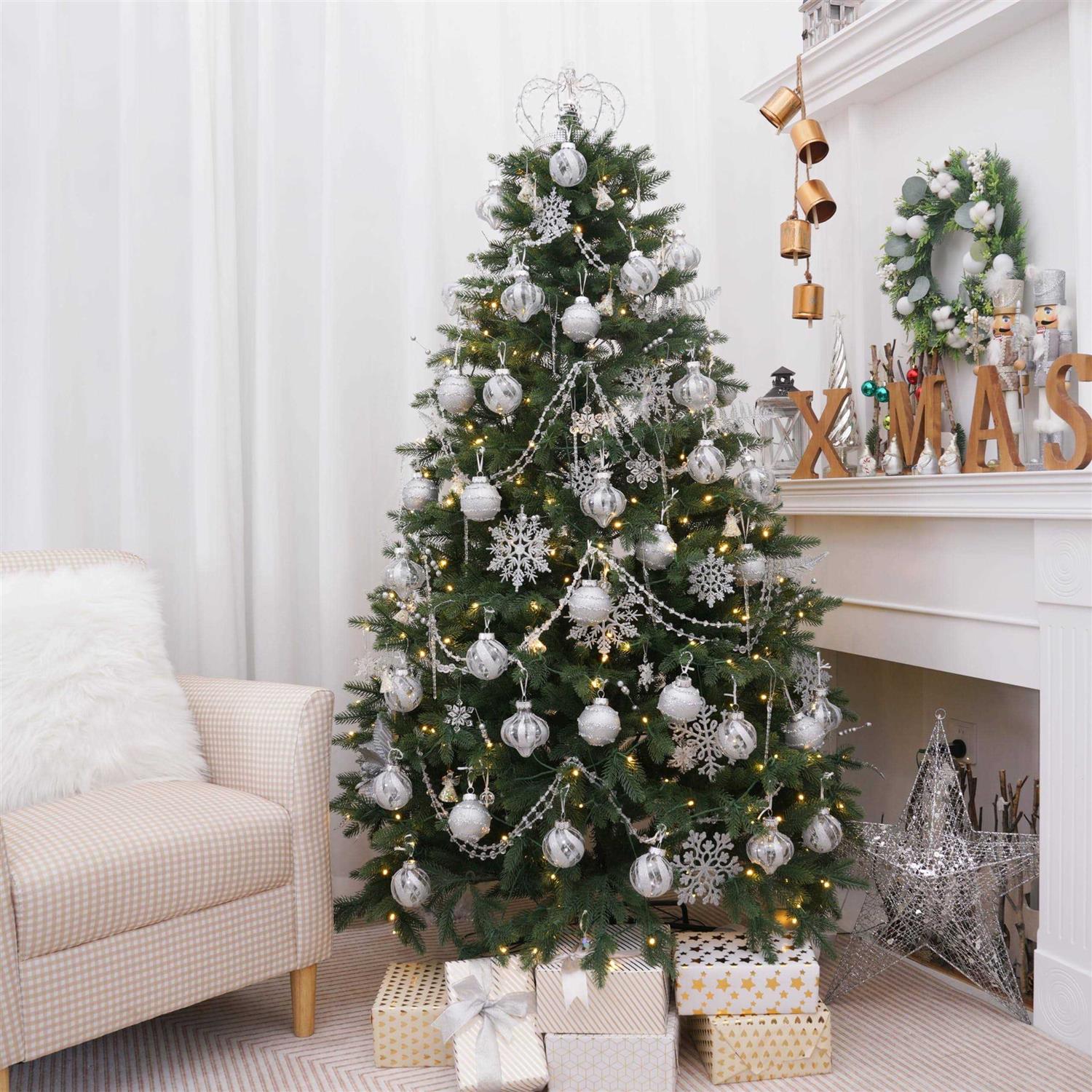 XmasExp Christmas Ball Ornaments Set-70mm/2.76 Large Shatterproof Clear Glitter Pastic Christmas Ball Xmas Tree Decoration Delicate Hanging