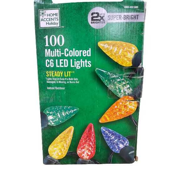 100-Lights Multi-Faceted C6 LED Steady Lit Lights Home Accents Holiday