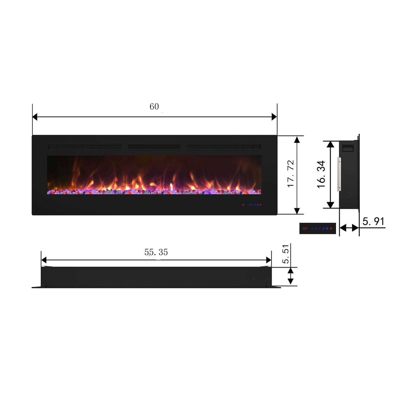 Clihome 60&” Built-in and Wall-Mounted Electric Fireplace