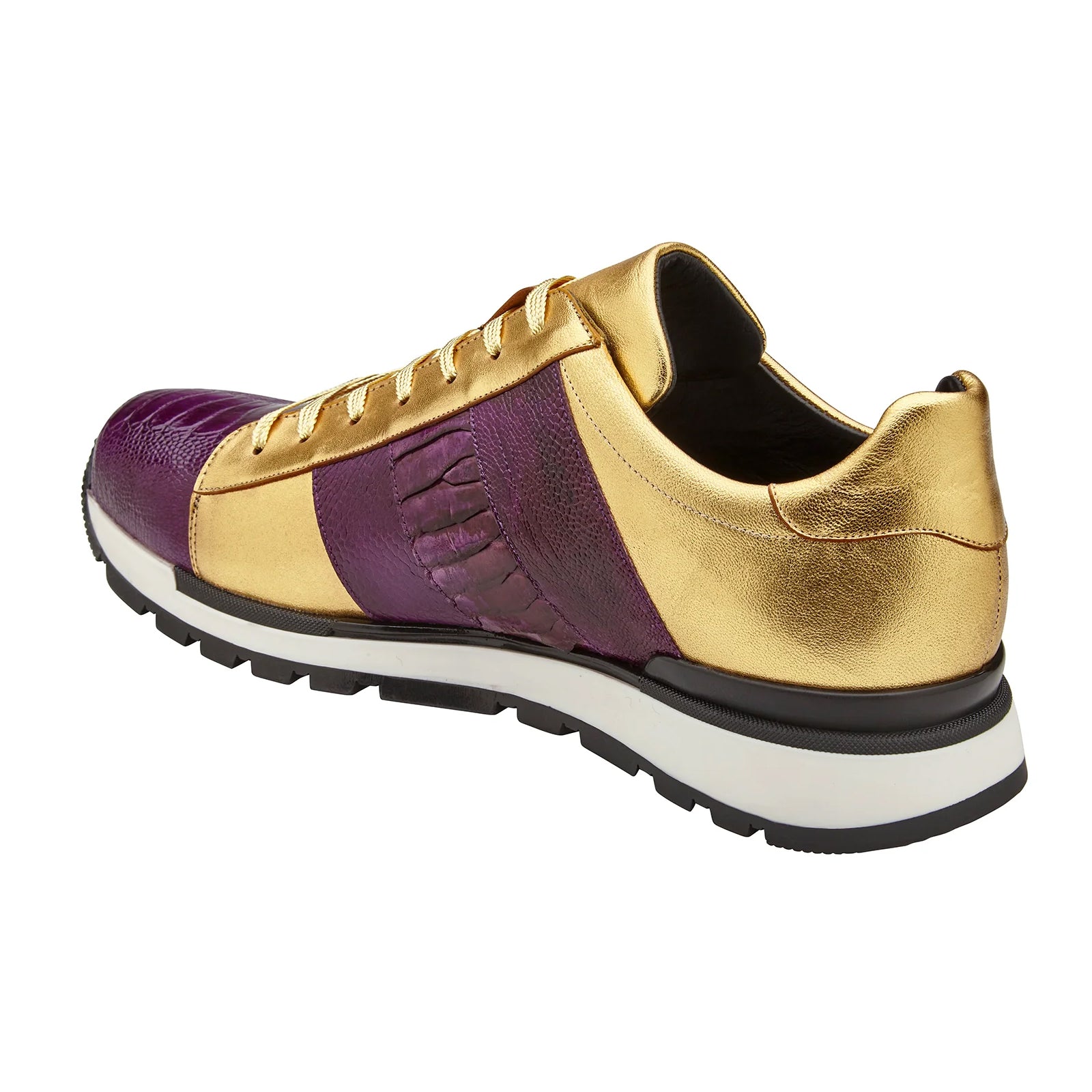 Men’s Belvedere Blake Calf & Ostrich Leg Dress Sneaker in Purple & Gold