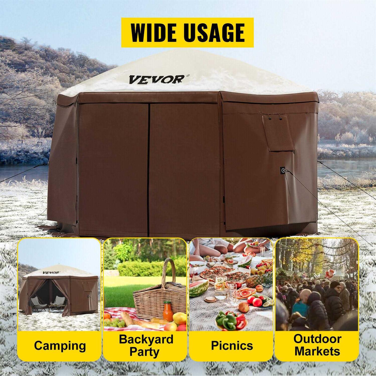 VEVOR Camping Gazebo Tent 6 Pop-up Canopy Screen Tent