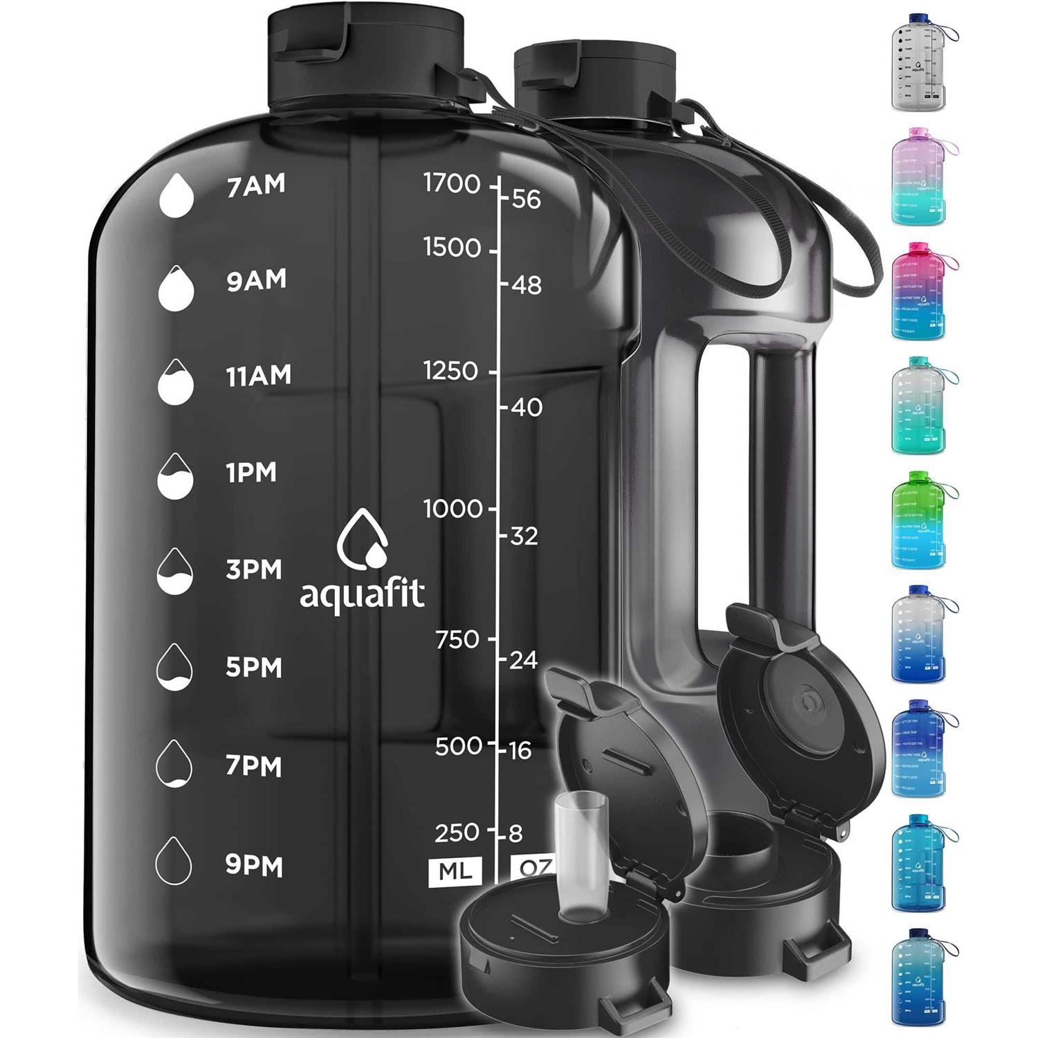 AQUAFIT Half Gallon Water Bottle With Time Marker 64 oz Water Bottle With Straw