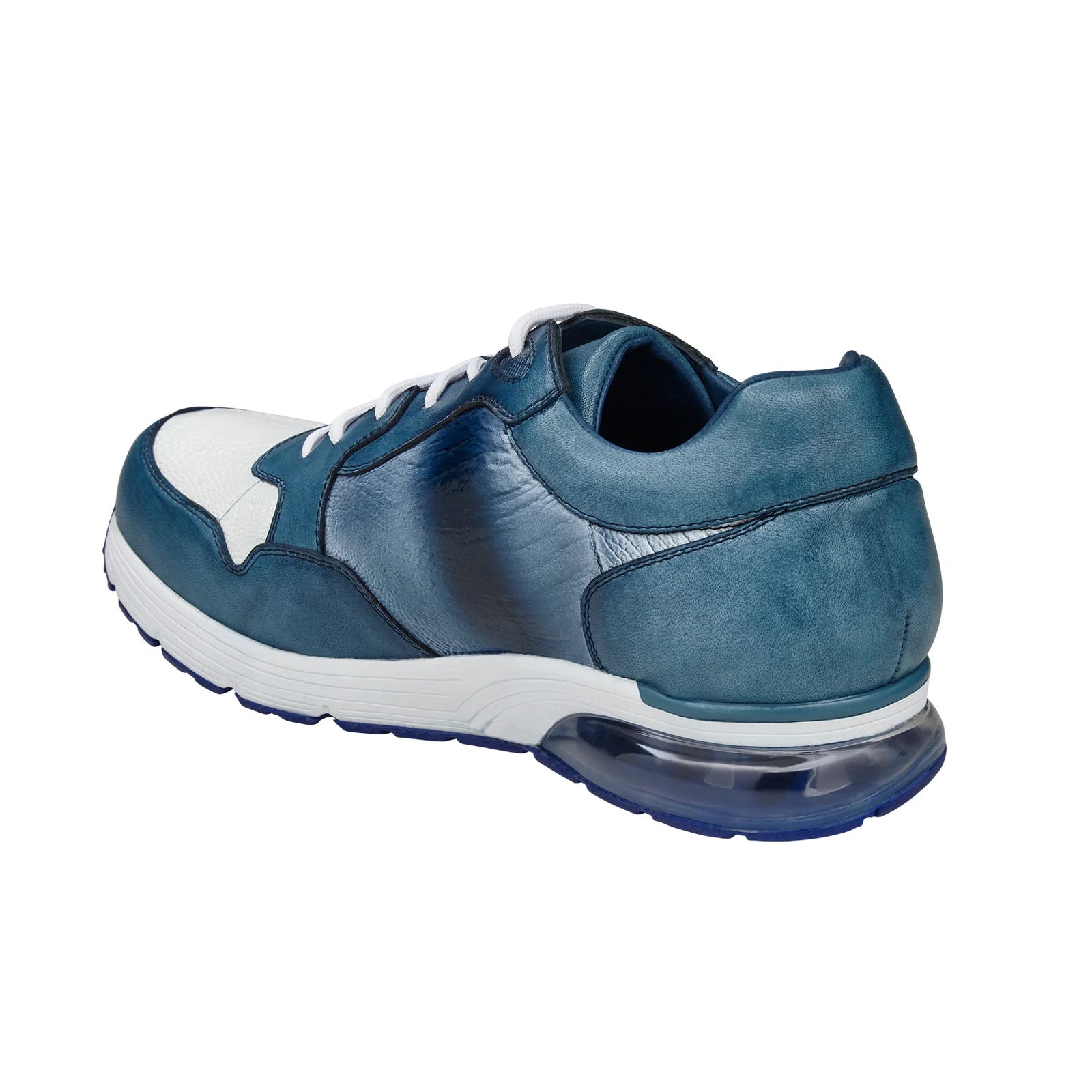 Men’s Belvedere Gino Ostrich Leg & Italian Calf Leather Dress Sneaker in Blue & White