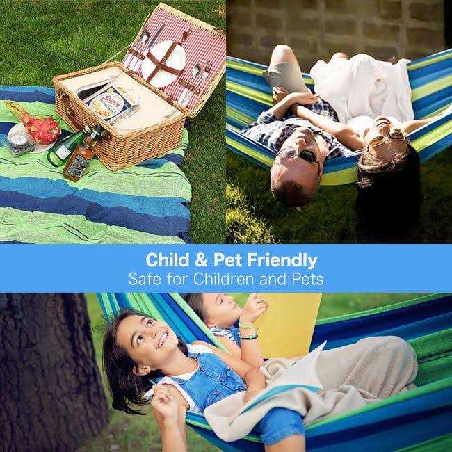 Colel Double Hammock 2 Person Cotton Canvas Hammock 450lbs Portable Camping Hammock with Carrying Bag Two Anti Roll Balance Beam Metal Carabiner