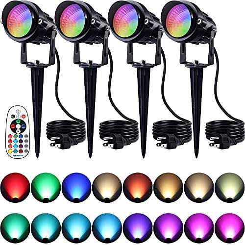 SUNVIE Christmas Spotlights Outdoor 120V LED Spot Lights Outdoor 12W RGB Color Changing Landscape Lights with Remote Control Waterproof Spotlight