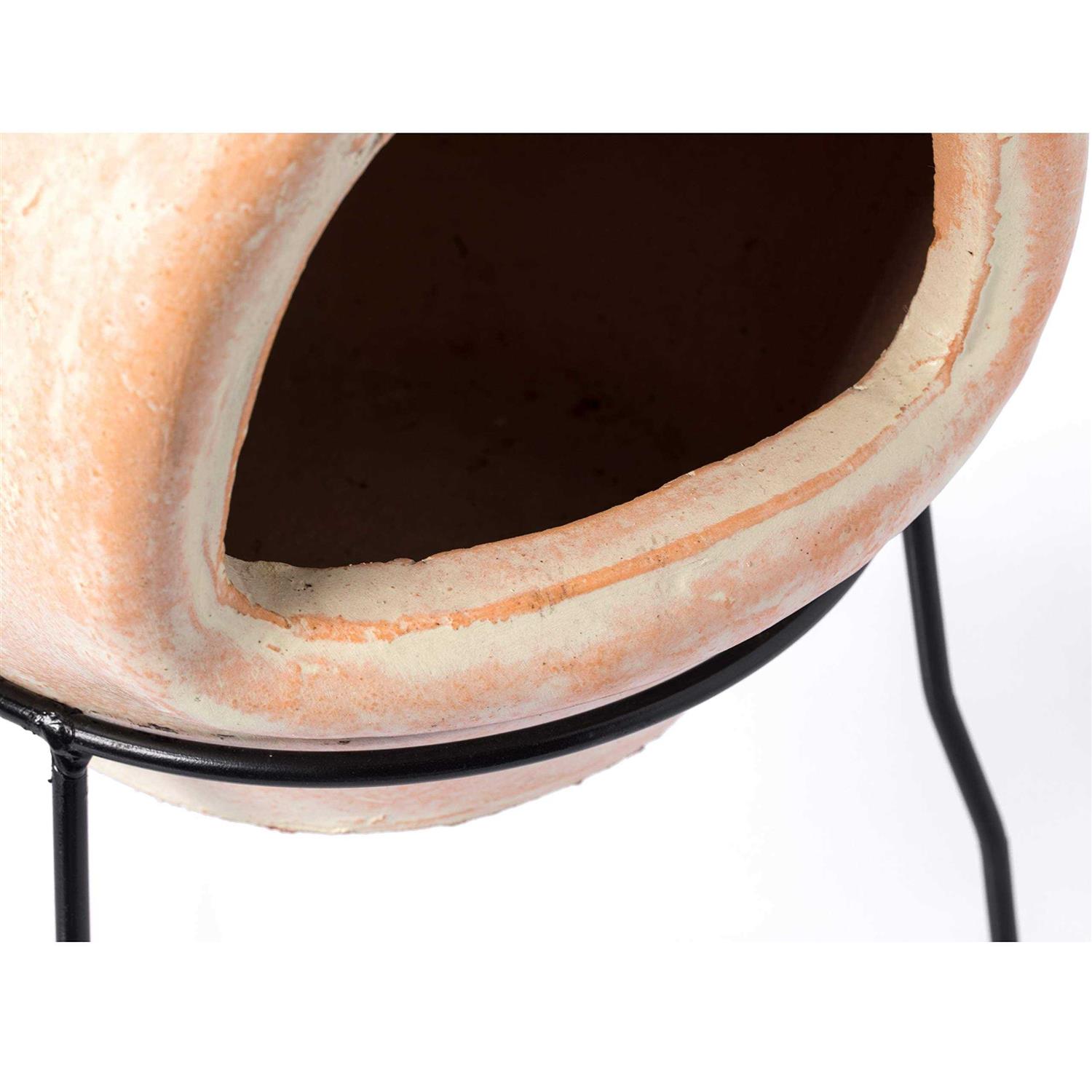 Outdoor Beige Clay Chiminea Outdoor Fireplace Sun Design Charcoal Burning Fire Pit with Sturdy Metal Stand