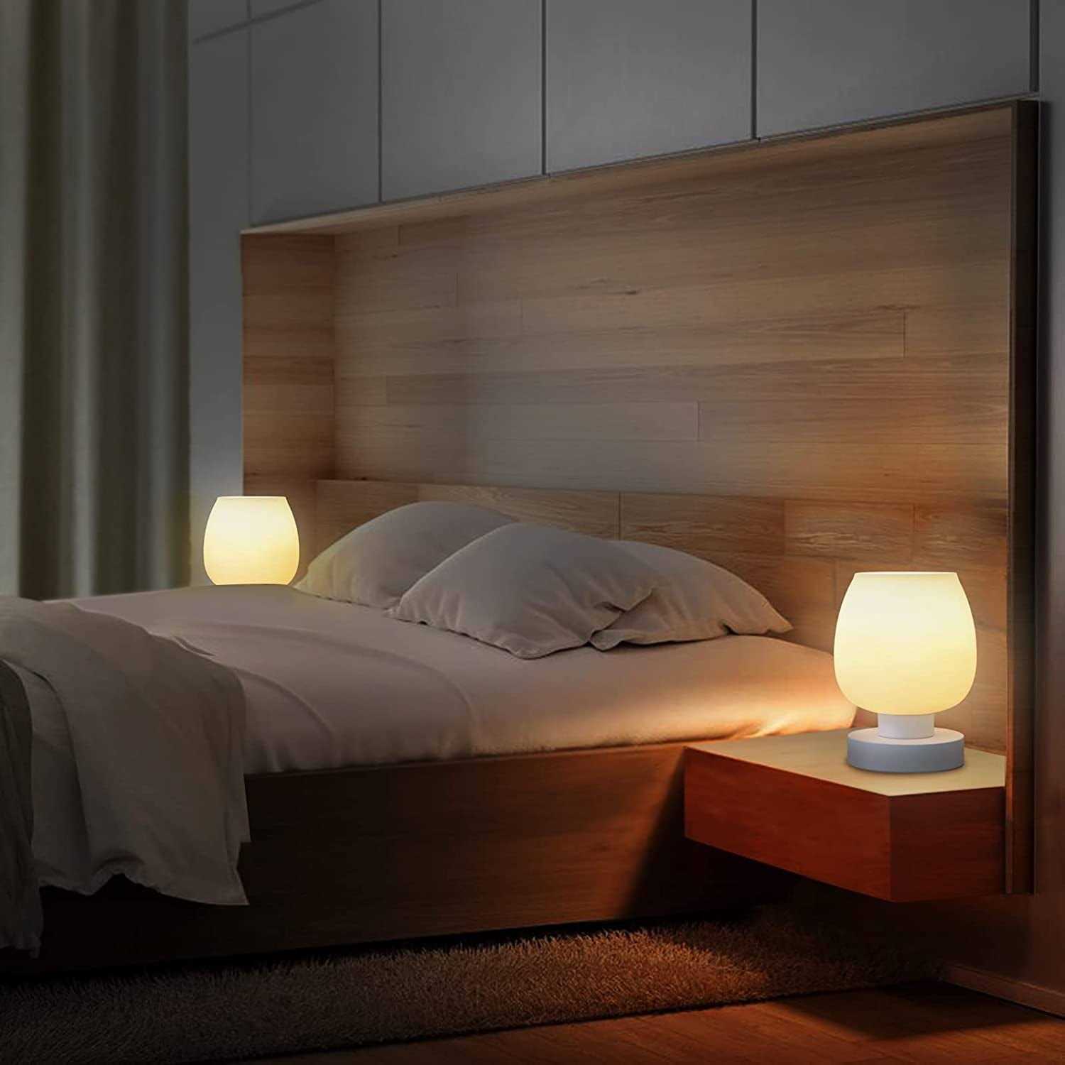 Bedside Table Lamp Touch Control Table Lamp with Glass Shade