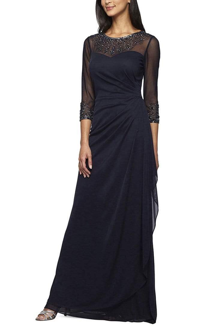 232833 Beaded Sheer Long Sleeve Sheath Dress