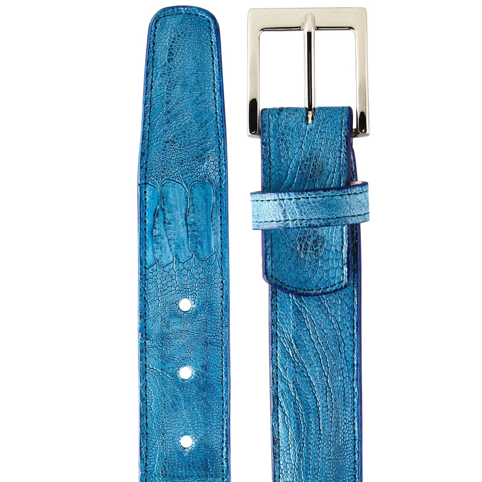 Men’s Belvedere Genuine Ostrich Leg Dress Belt in Ocean Blue