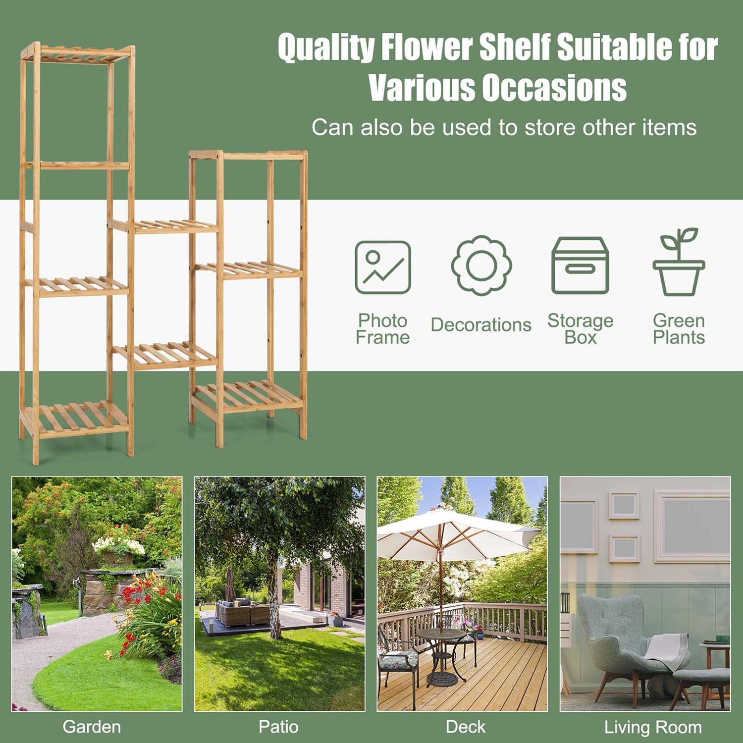 Costway Bamboo Plant Stand Utility Shelf Free Standing Storage Rack Pot Holder