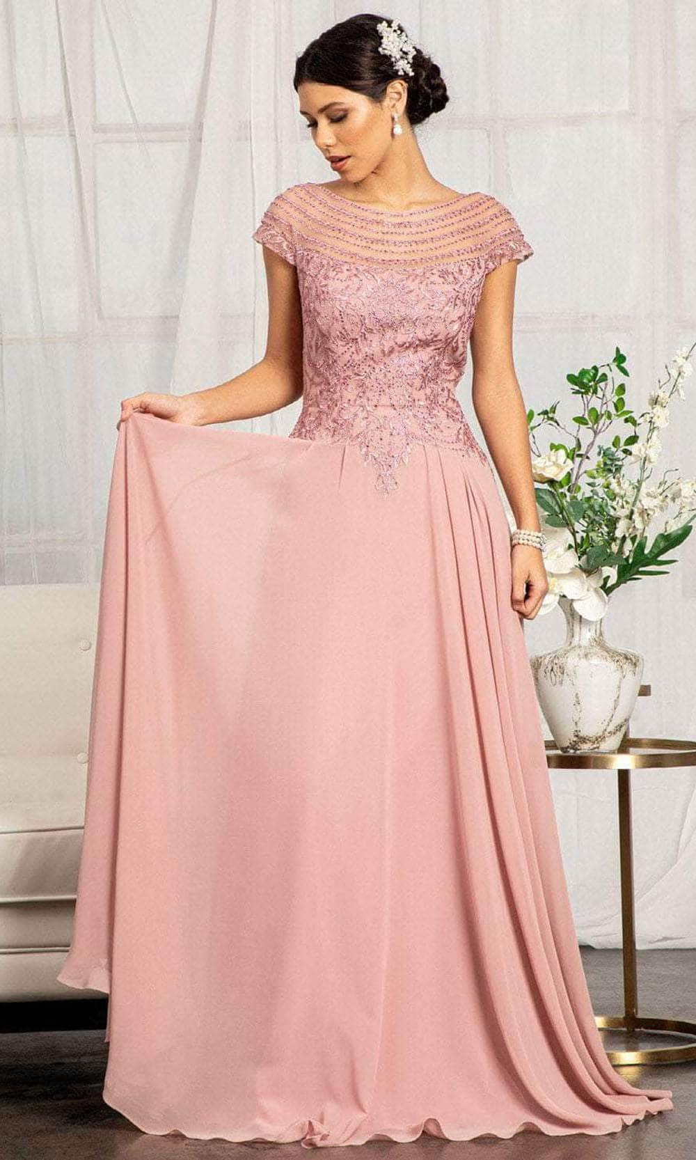 Embroidered Scoop Formal Gown