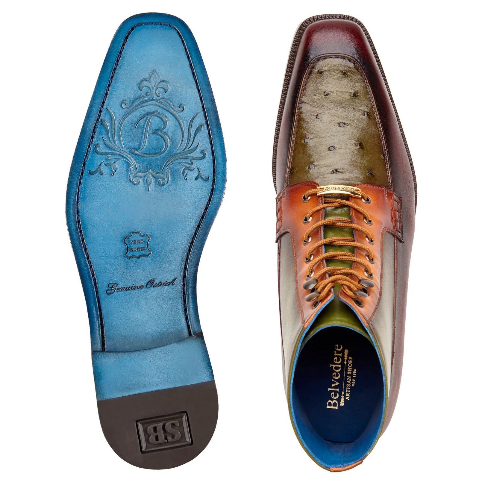 Men’s Belvedere Greco Ostrich Quill & Italian Leather Dress Boot in Burgundy