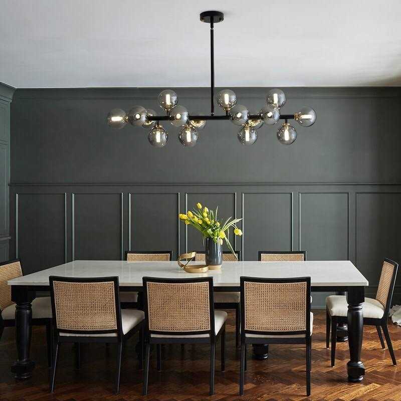 40 in. Linear Modern Chandelier 16-Light Brass Sputnik Chandelier with Globe Frosted Glass for Dining Room
