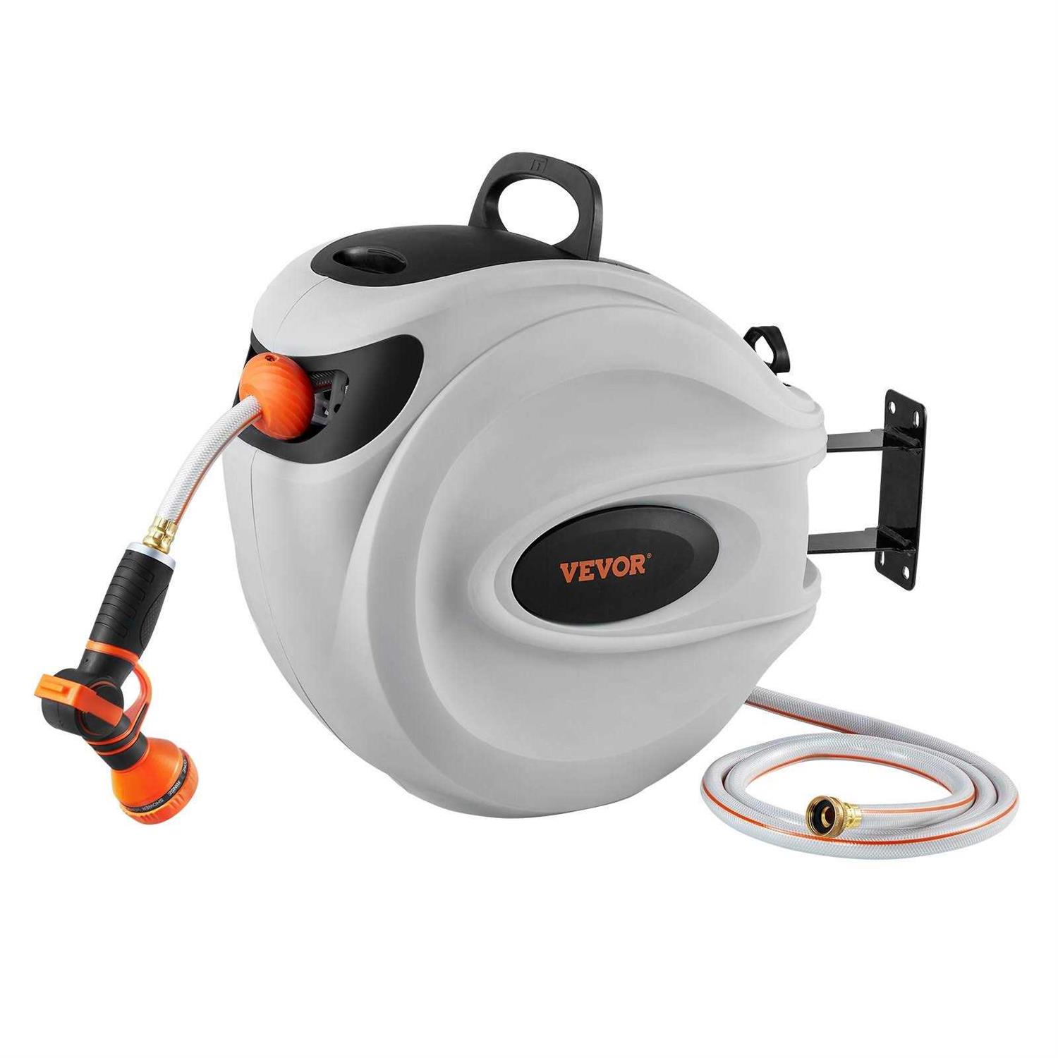 Bentism Retractable Hose Reel 100 ft x 1/2 inch 180 Swivel Bracket Wall-Mounted