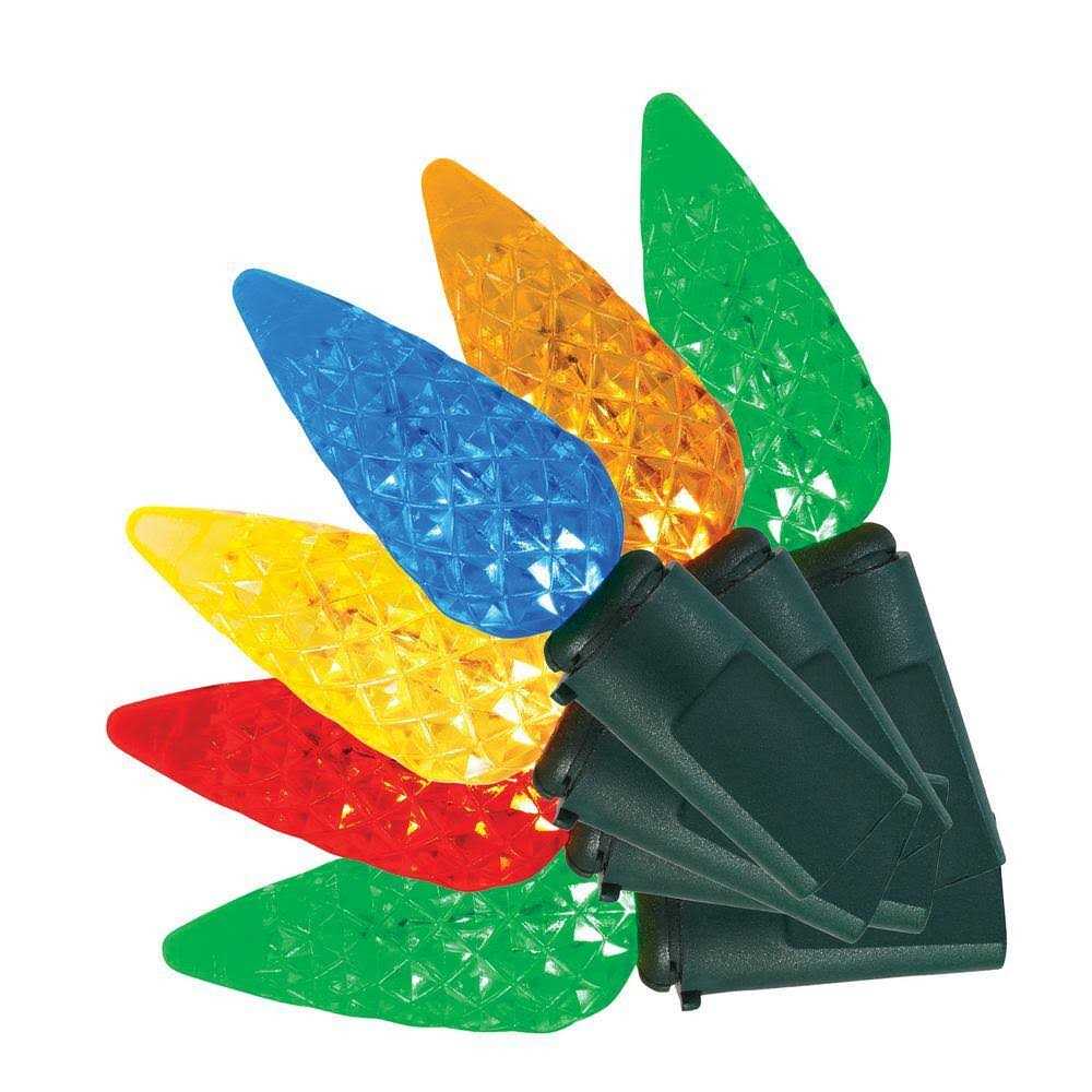 100-Lights Multi-Faceted C6 LED Steady Lit Lights Home Accents Holiday