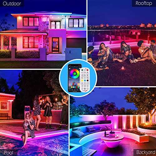 aulimhti 100ft outdoor led strip lights waterproof,music sync rgb ip65 outside led light strips waterproof with app and remot