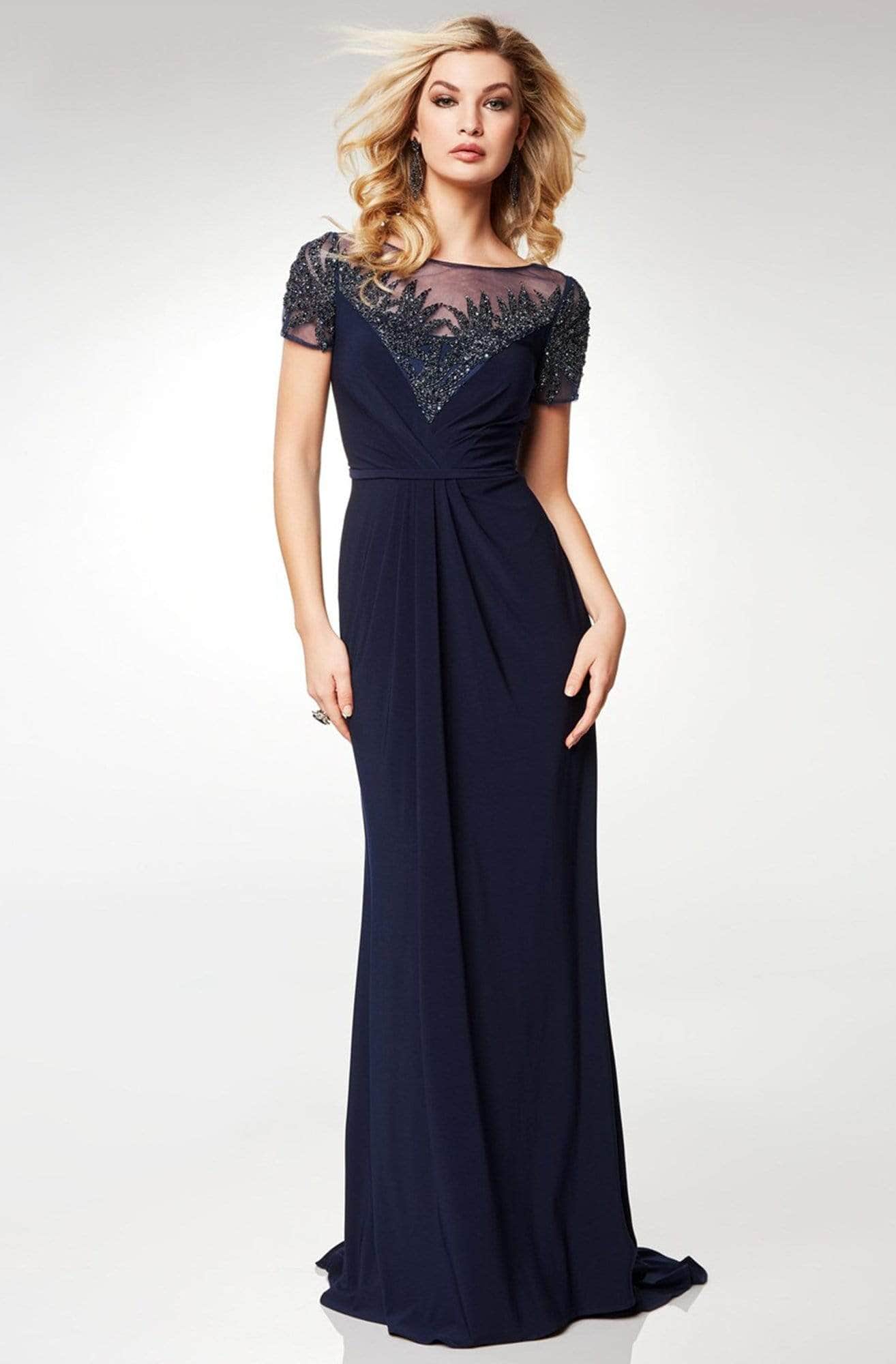 M6532Gleaming Embellished Short Sleeve Evening Gown