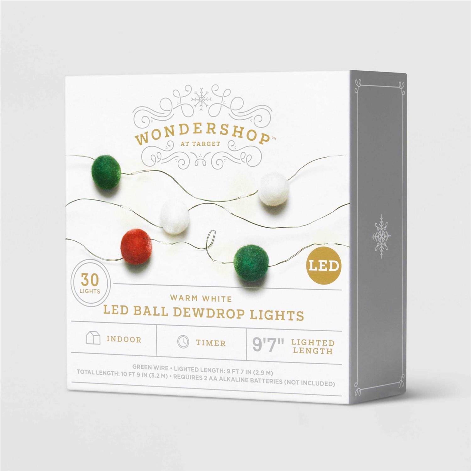 Wondershop 30ct Battery Operated LED Christmas Dewdrop String Lights White Wire