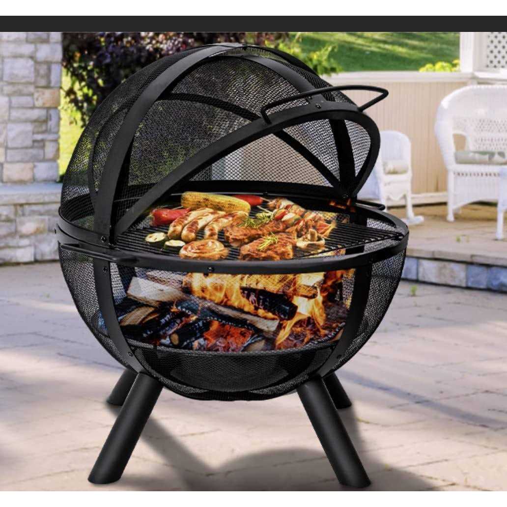 Ikuby Ball of fire Pit 35 Outdoor fire Ball with BBQ Grill fire Globe Pit Large Round fire Pit,Patio fire Pit Fireplace for Camping