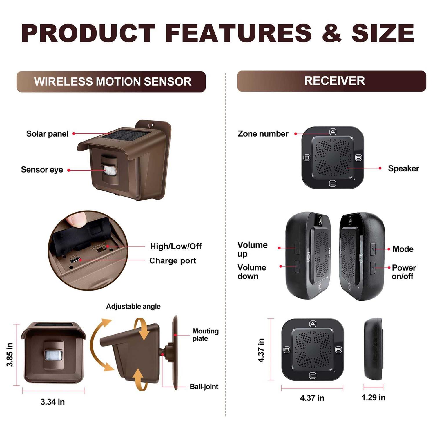 1/2 Mile Long Range Driveway Alarm Solar Driveway Alarms Wireless Outdoor Weatherproof-Motion Sensor&Detector Alarm,Driveway Alert System