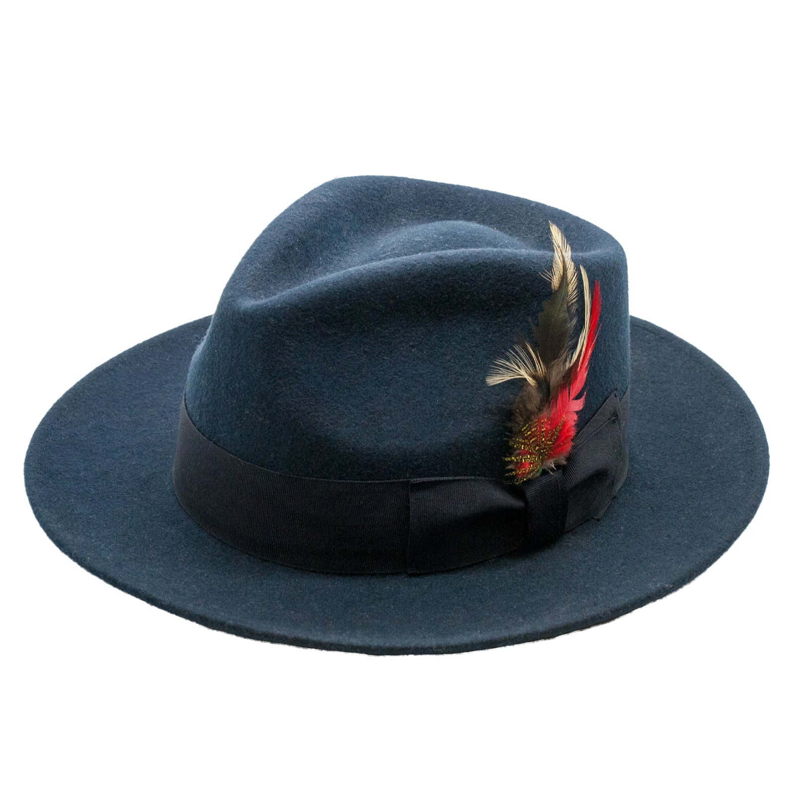 Mens Classic Wool Fedora Dress Hat in Navy Blue