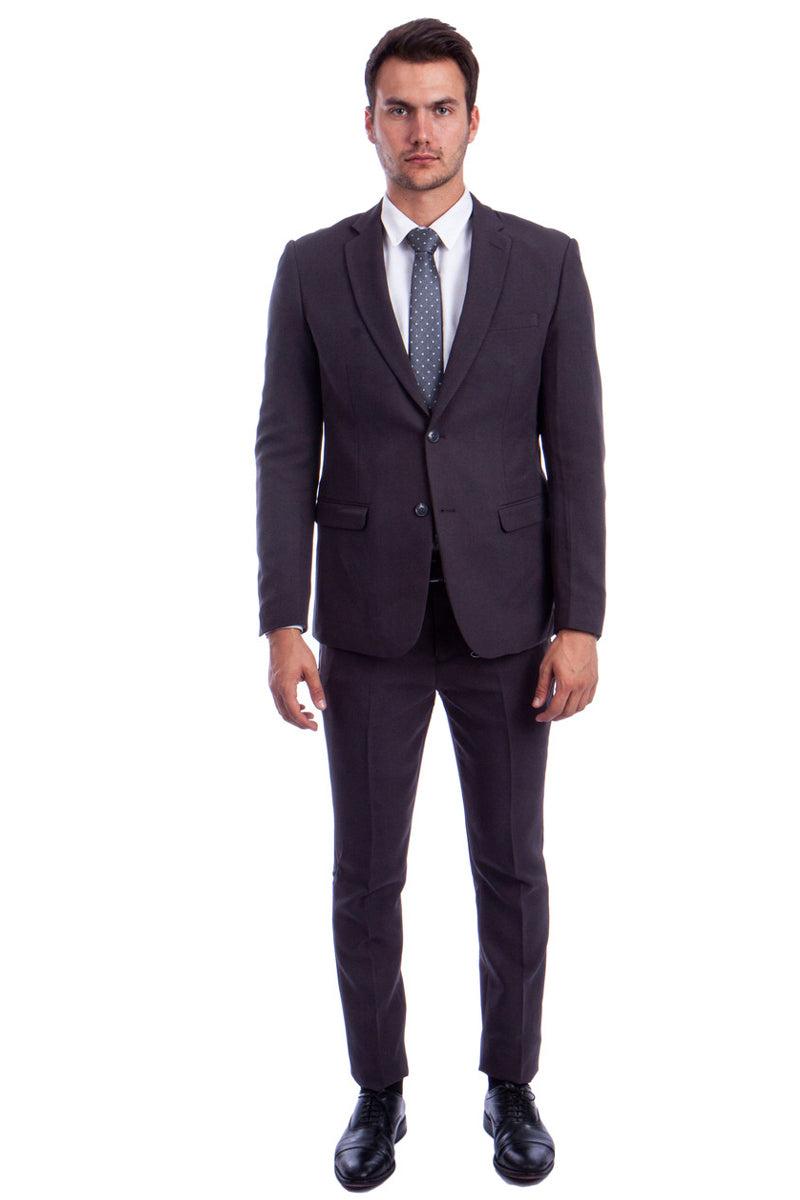 Men’s Two Button Hybrid Fit Basic Business Suit in Dark Grey