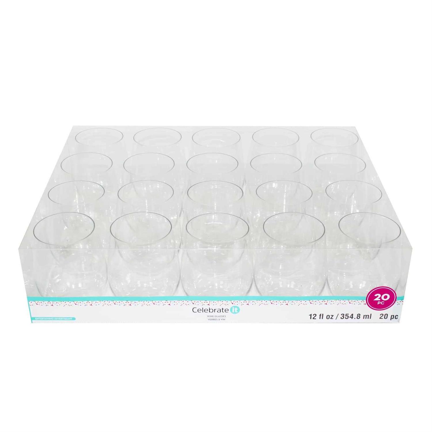 12 oz Clear Plastic Stemless Wine Glasses by Celebrate It 20ct