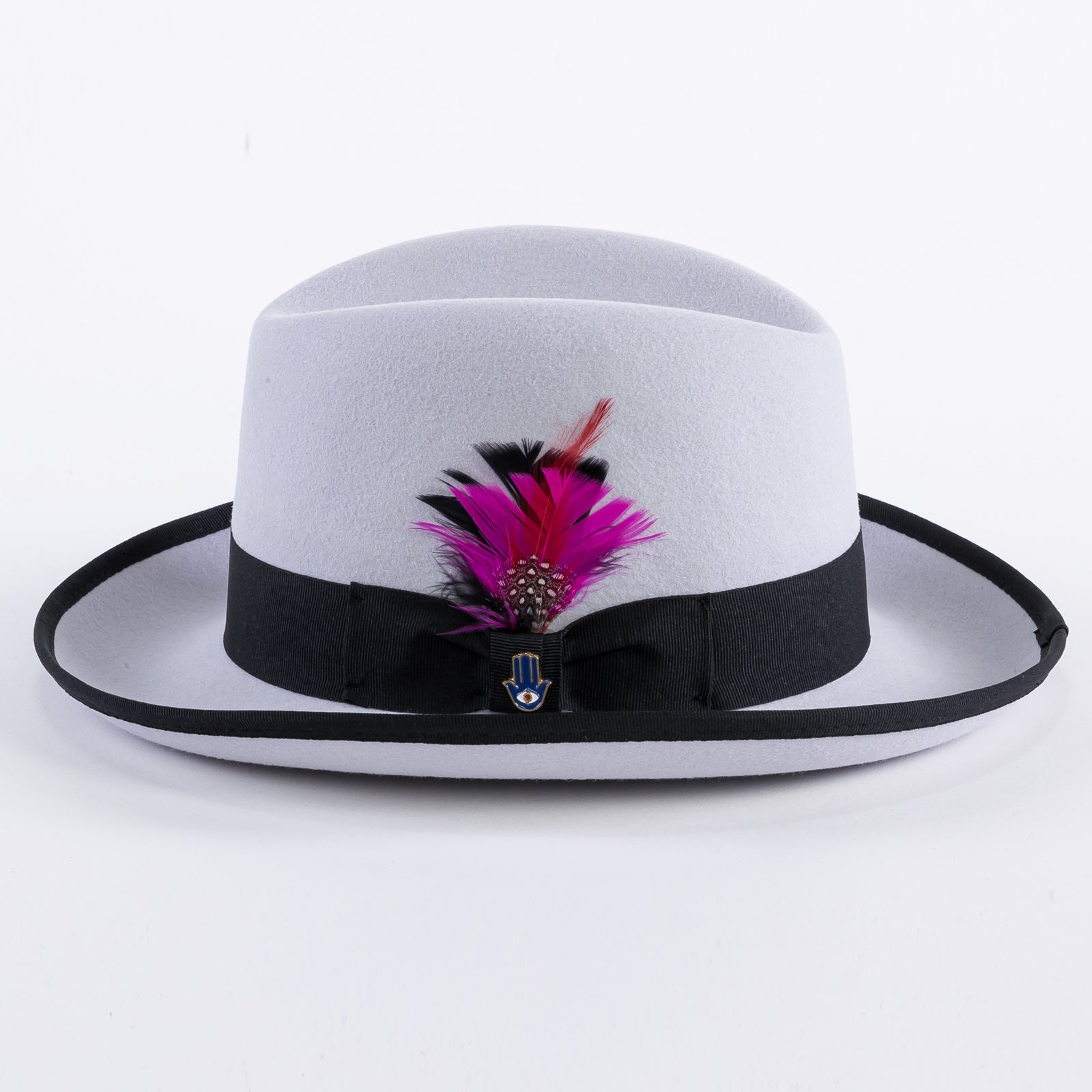 Mens Classic Gangster Godfather Wool Dress Hat in Light Grey & Black