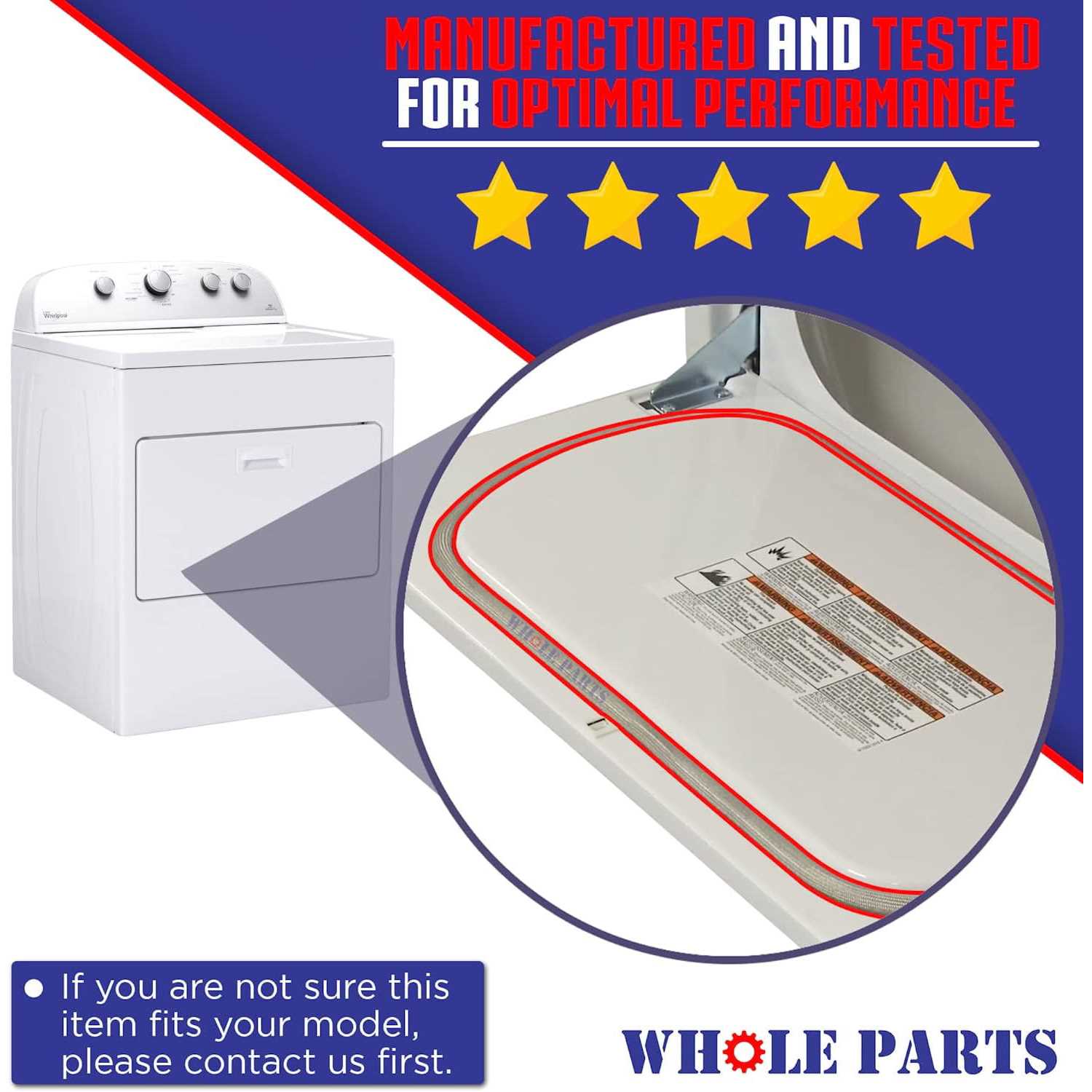 Whole Parts Dryer Door Seal Part # W10906683 Replacement and Compatible with Some Crosley, Kenmore and Whirlpool Dryers