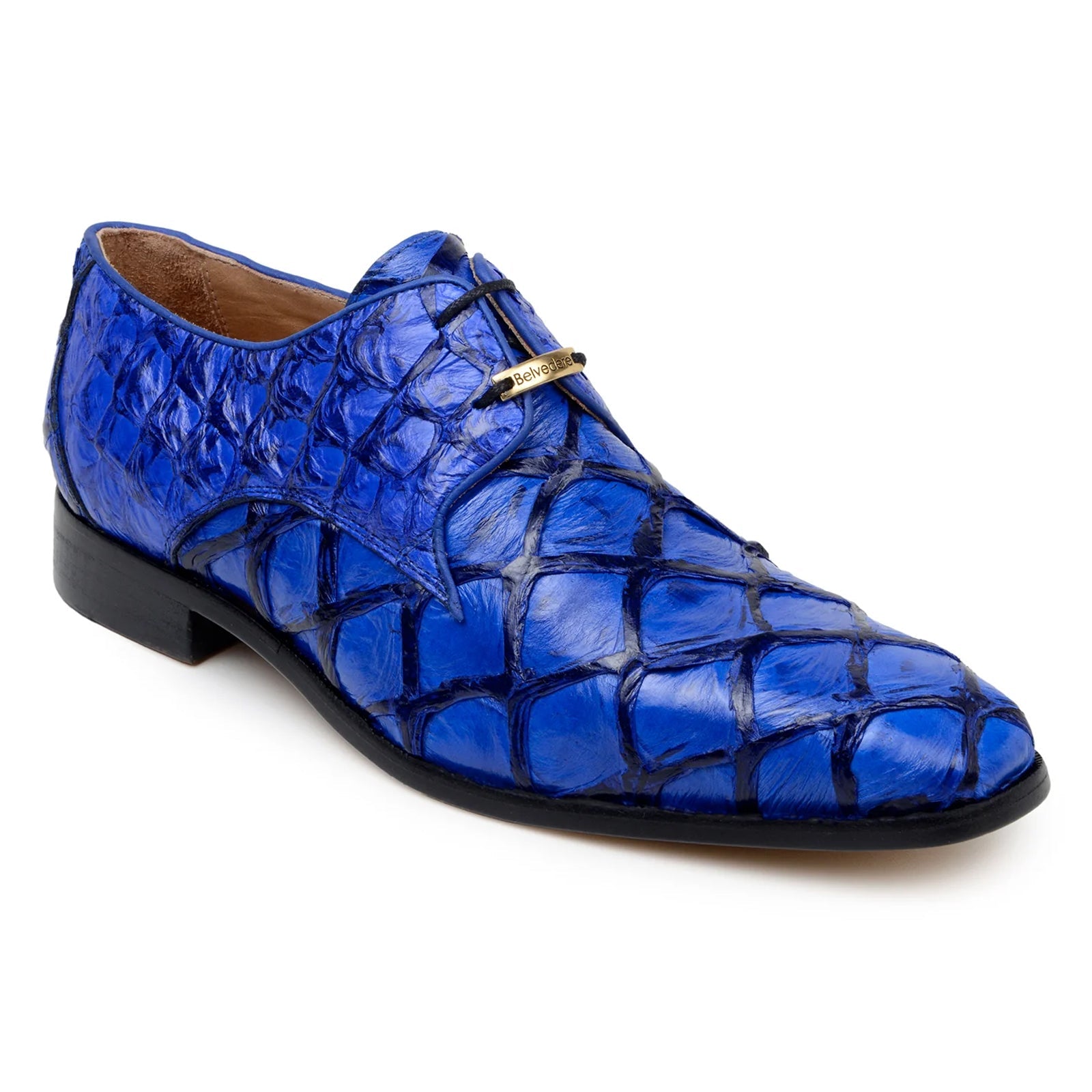 Men’s Belvedere Renzo Genuine Pirarucu Lace Up Derby Dress Shoe in Royal Blue