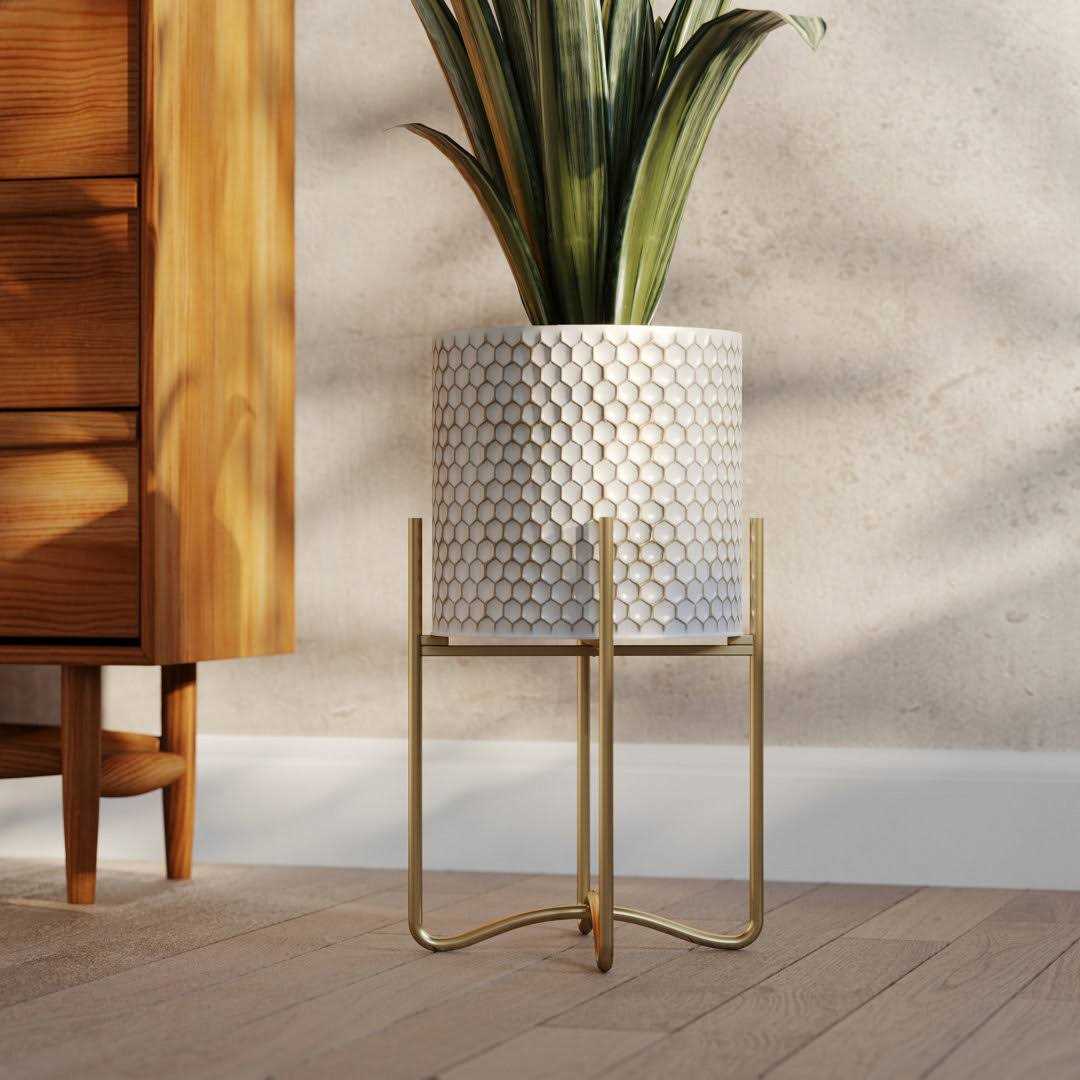 Aspire Home Accents Honeycomb Mid-Century Modern Planter with Tall Metal Base