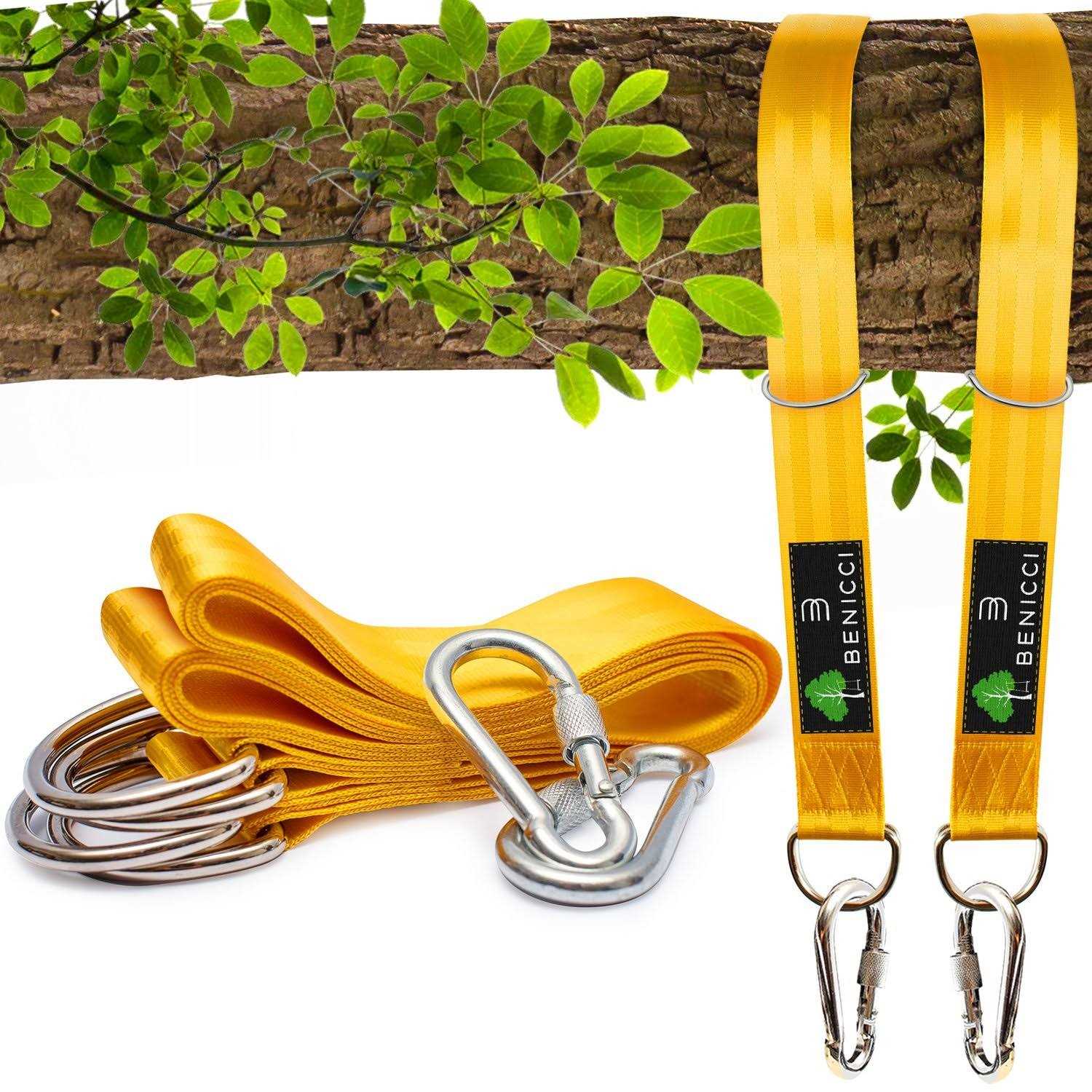 Benicci Safe Tree Swing Hanging Kit 10ft Long Straps with Two Alloy Carabiners and 2000 Lb Breaking Strength
