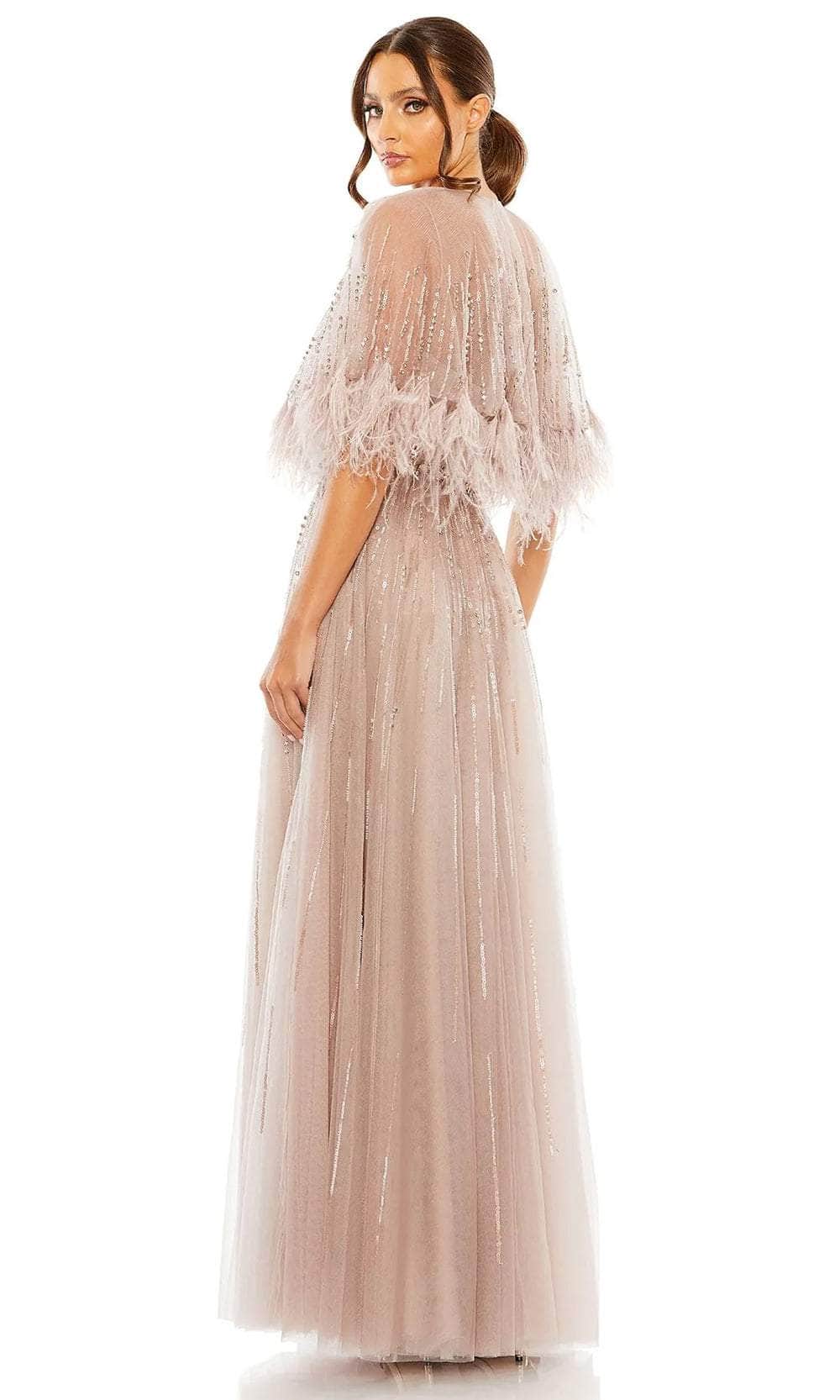Feather Detail Cape Evening Dress