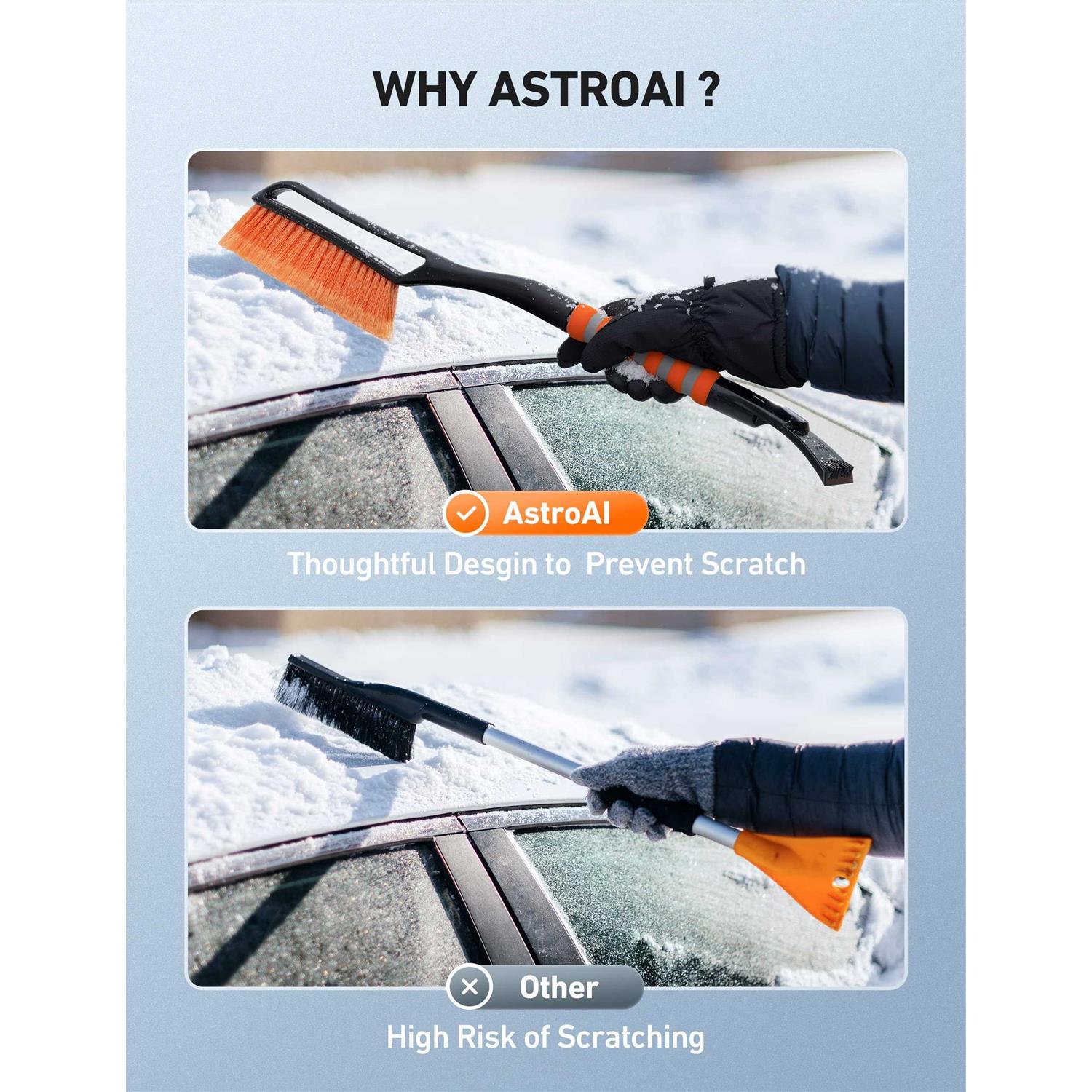 Astroai 27 inch Snow Brush and Detachable Ice Scraper with Ergonomic Foam Grip for Cars