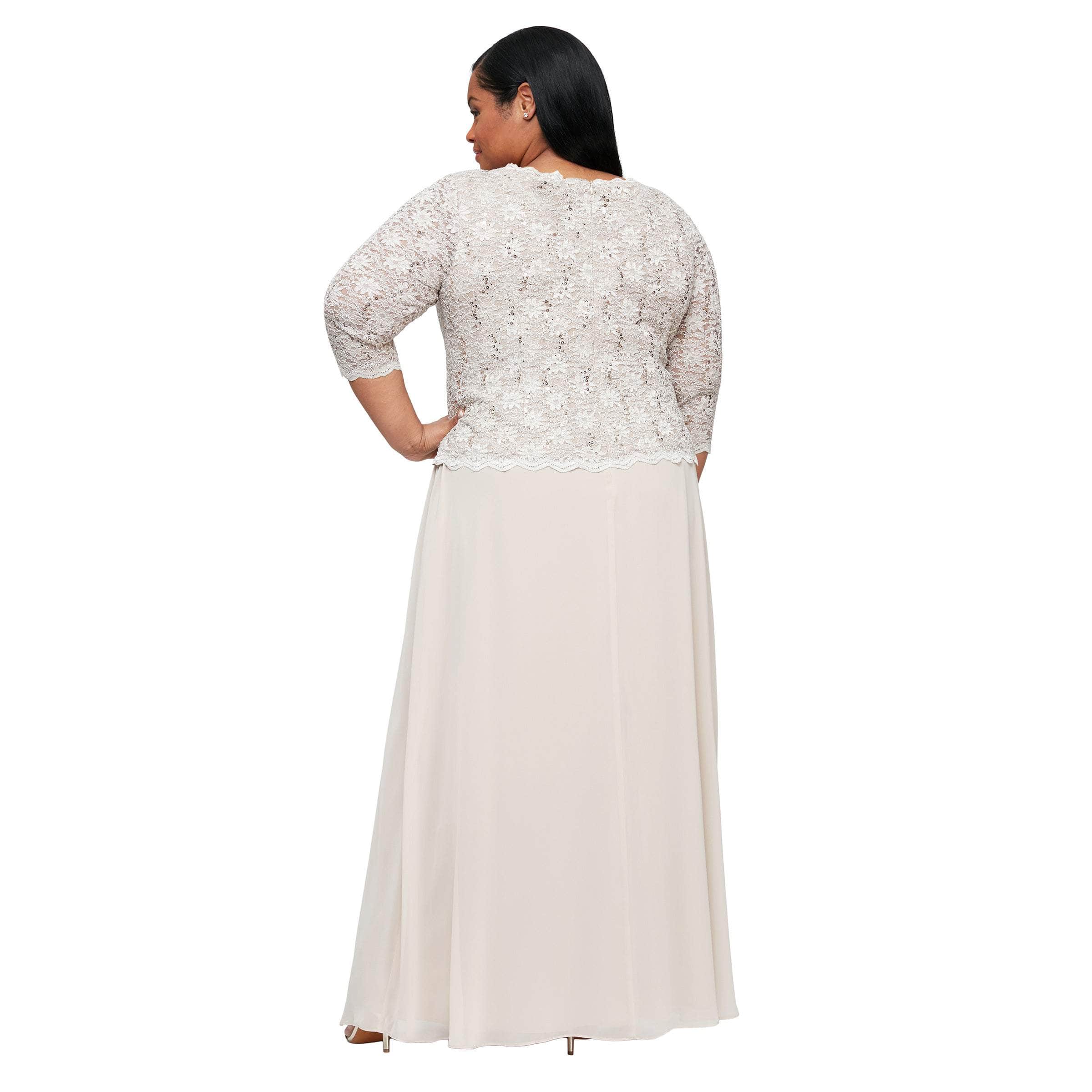 412318 Sequin Lace Chiffon Faux Two-Piece Long Dress